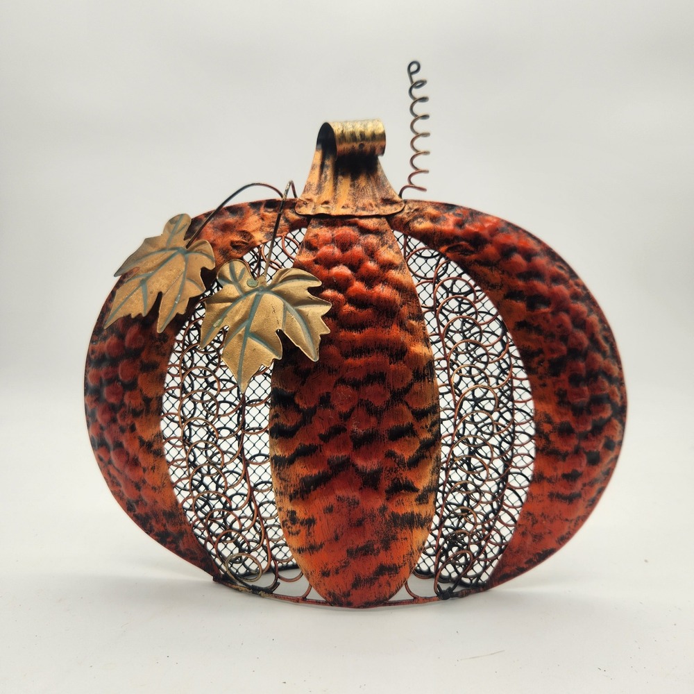 Metal Pumpkin Decor Rustic Orange Gold Candle Holder Fall Thanksgiving Halloween